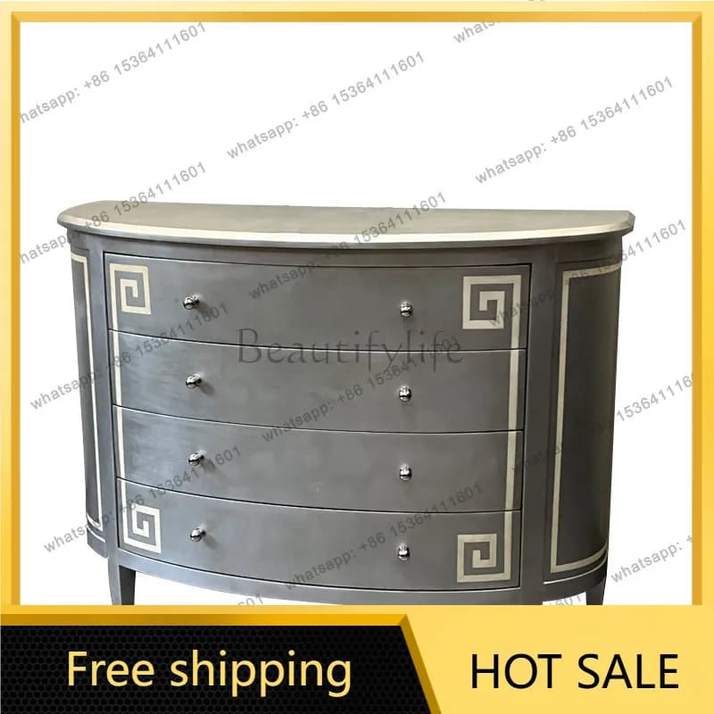 XX. Modern light luxury French champagne semicircular living room corridor entrance view cabinet