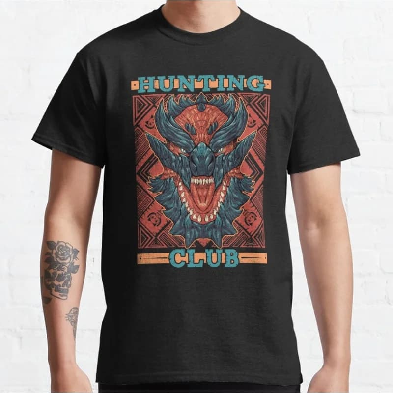 Glavenus Monster Hunter World Hunting Club Gift t shirt for gamer 100% cotton Short Sleeve Graphic Clothes All size top S-6XL
