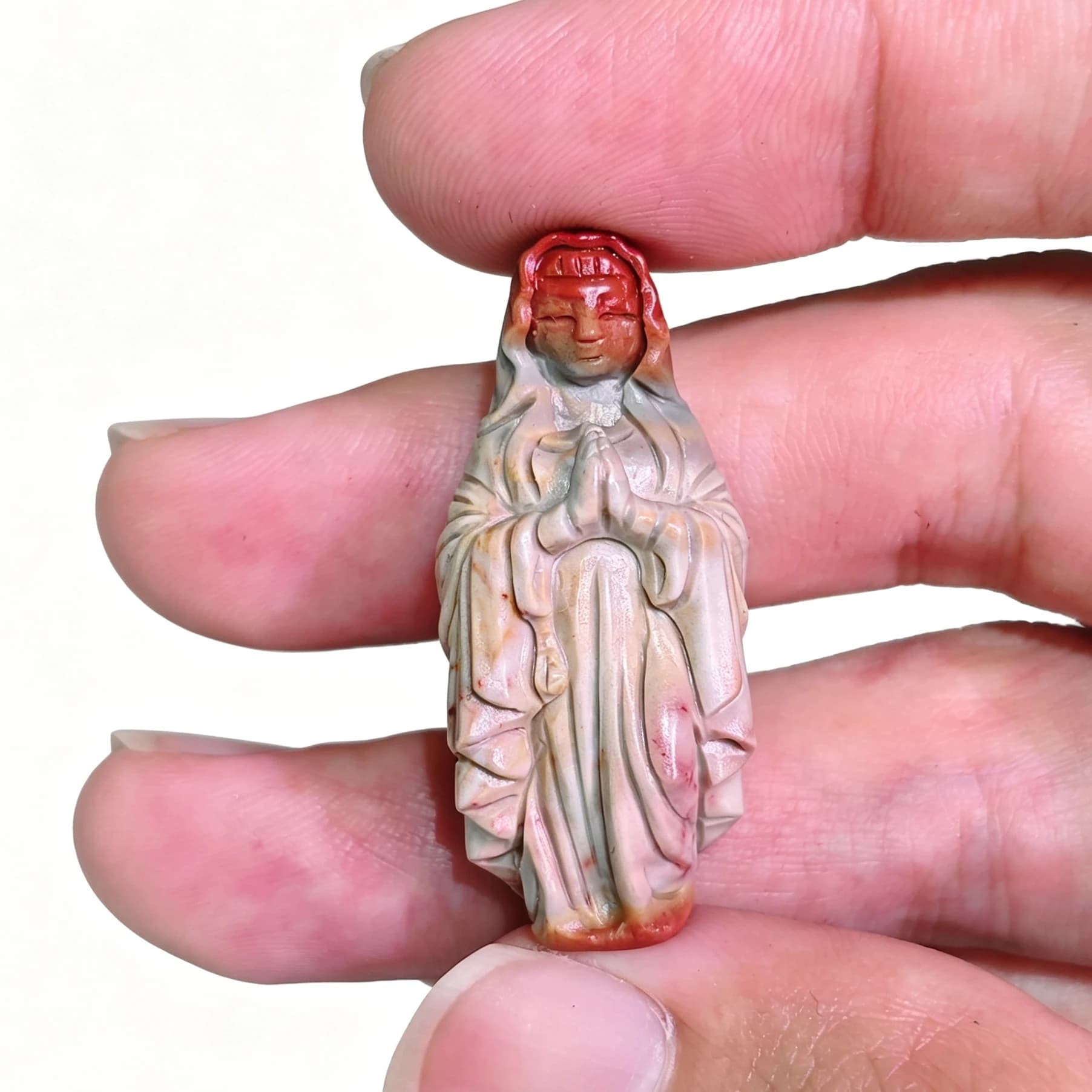 Natural Alashan Gobi Agate Virgin Mary Statue 4cm Gemstone Praying Blessed Mother Figurine Desktop Decor Pocket Stone 1 Pc