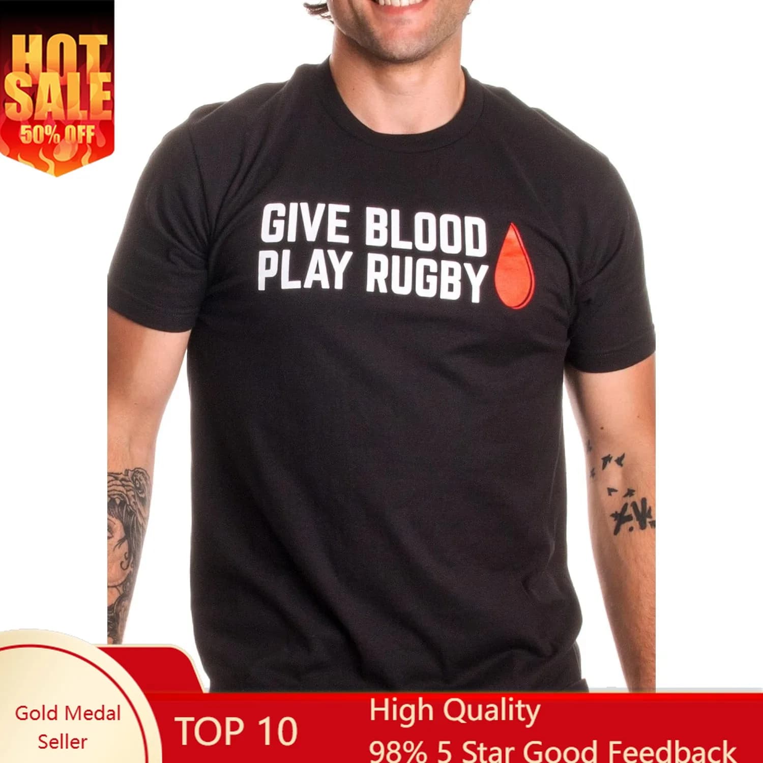 Give Blood, Play Rugby | Funny Rugby Player Rugger League Union Humor T-Shirt