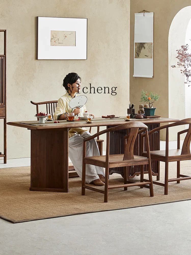 1-u10 Simple Solid Wood Tea Table Black Walnut New Chinese Modern Office Tea Brewing Tea Table