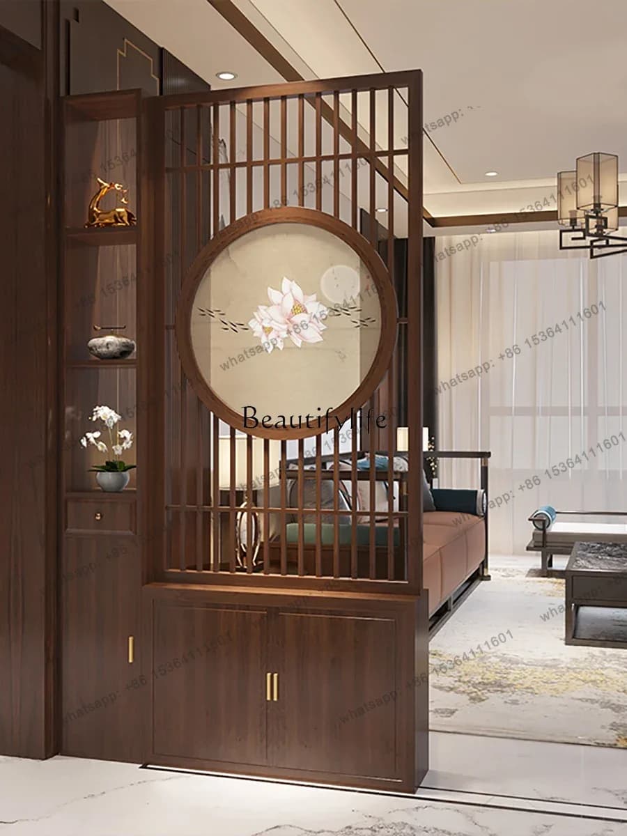 LX Screen Hallway Living Room Entrance New Chinese Style Solid Wood Porch Integrated Shoe Cabinet