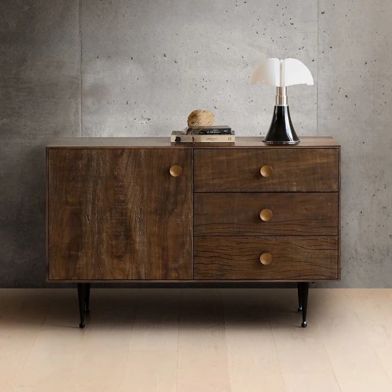 Retro style dining side cabinet, entrance cabinet metal handle is simple