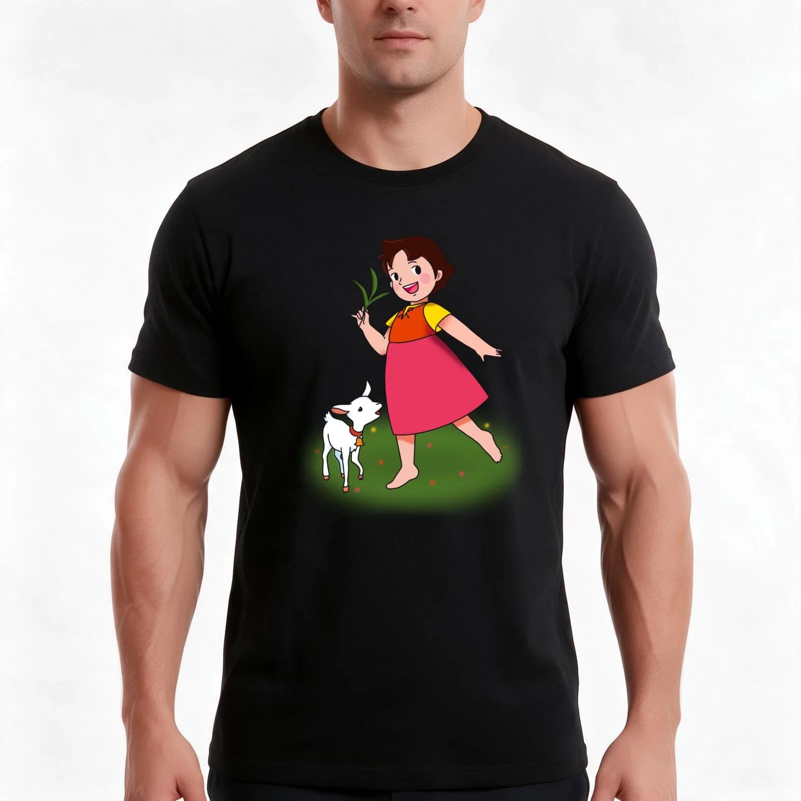 Heidi cartoon T-Shirt, Summer Casual Cotton Tee, Oversized Streetwear Tops, Vintage Graphic Print, Loose Fit Short Sleeve