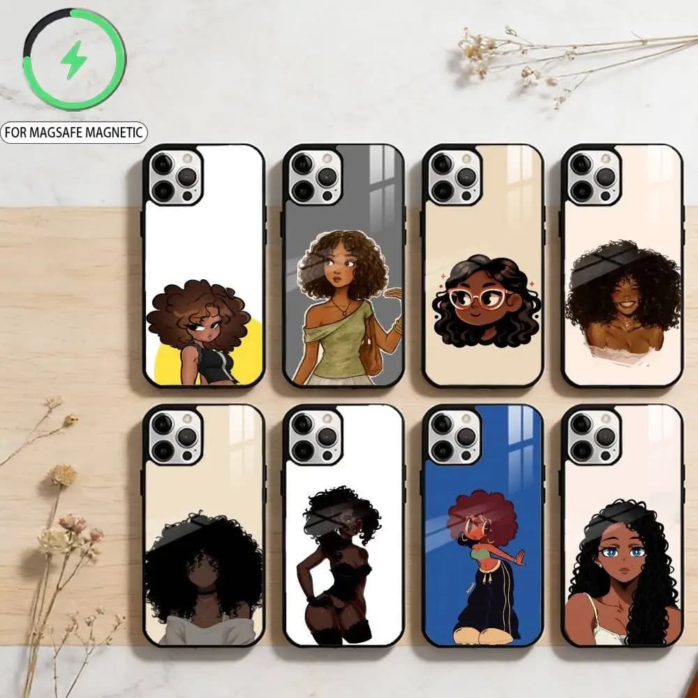 B-Black Girl A-Afro  Phone Case For iPhone17,16,15,14,13,12,11 Plus,Pro Max Magnetic For Magsafe Wireless Charging