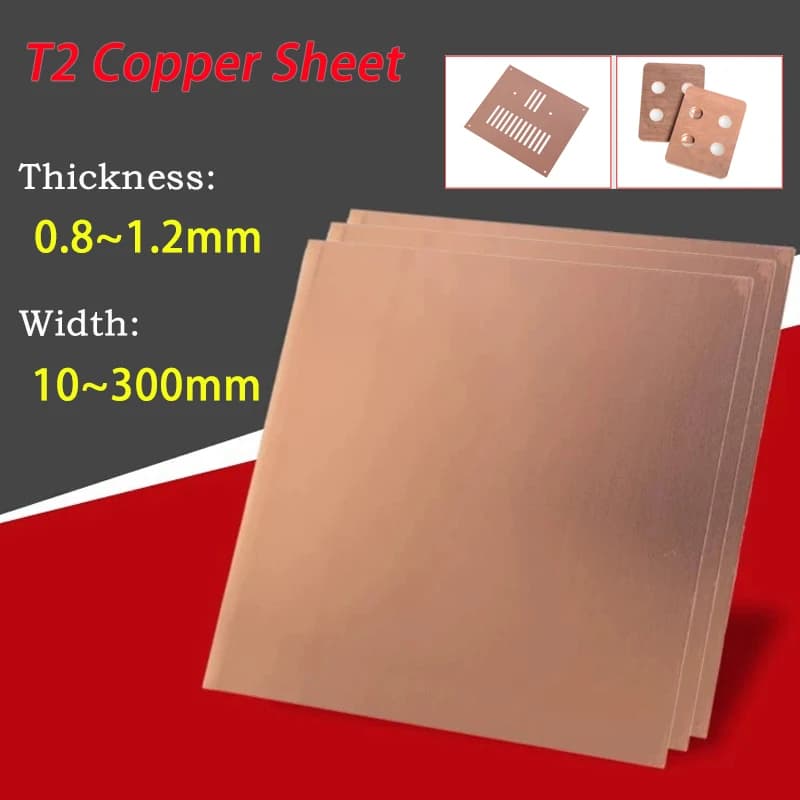 1~4pc Thickness: 0.8mm 1mm 1.2mm Width: 10~300mm T2 Copper Plate Pure Copper Sheet Metal Sheet Foil Plate Copper Sheet