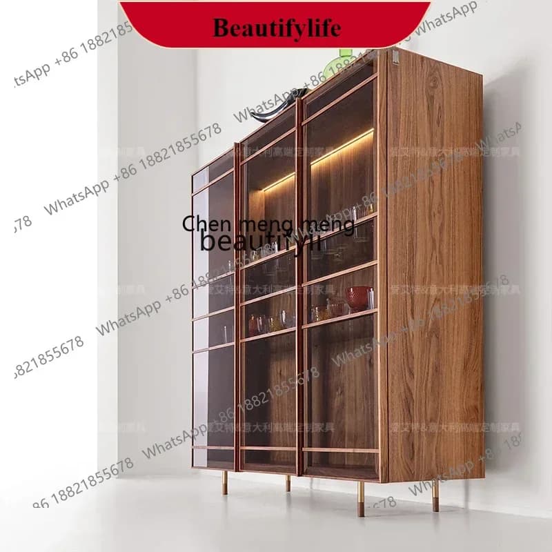 G153  S Italian light luxury wine cabinet Nordic solid wood bookcase against the wall storage sensor light living room storage c