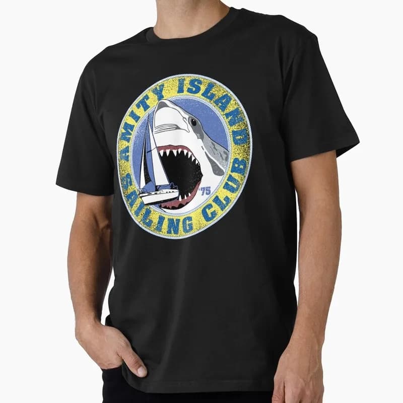 Amity Island Sailing Club Jaws Horror Movie Unisex T Shirt Retro Great White Shark Graphic Tops Short Sleeve Streetwear Tees