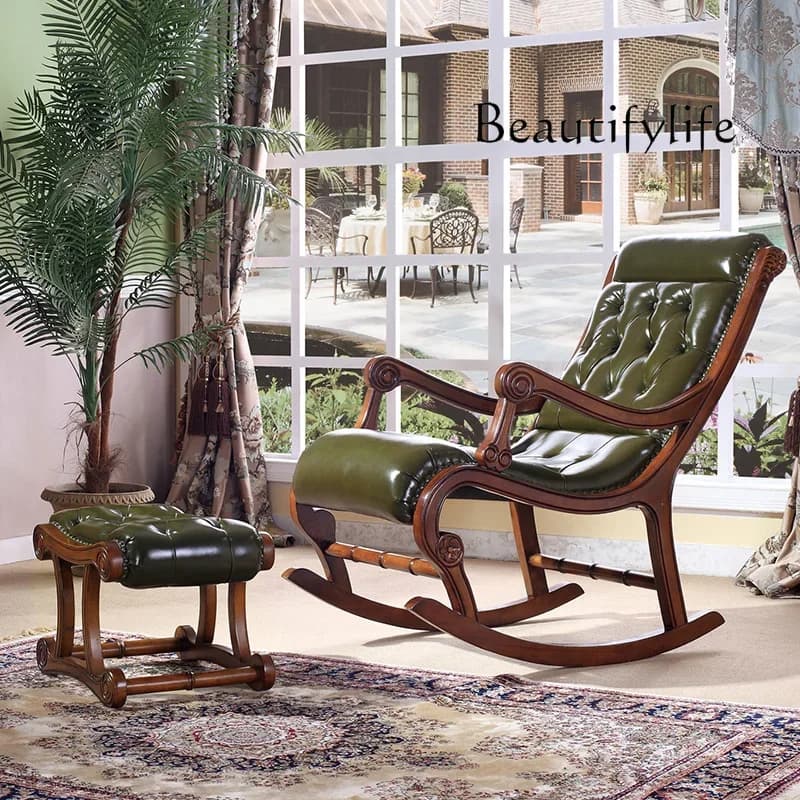 A44 American solid wood balcony lazy recliner home leisure European living room bedroom single sofa high-end
