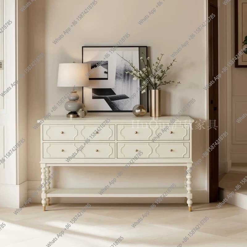 French retro solid wood porch cabinet, white living room aisle partition, home screen, wall storage counter, dining side cabinet