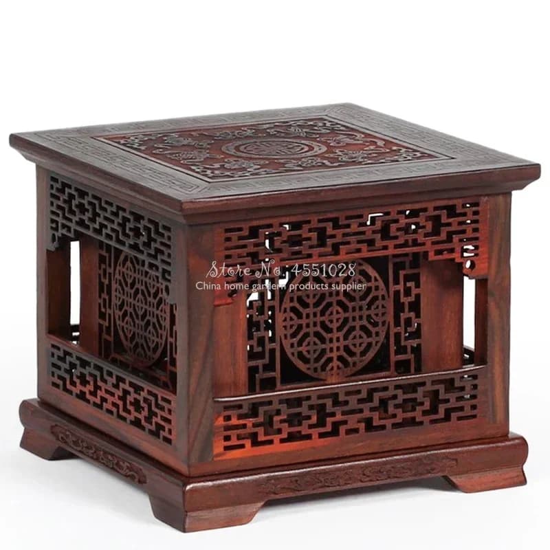 Red Rosewood Incense Burner Double-Layer Sandalwood Box Wood Carving Crafts Solid Four-Corner Ornament Home Decor