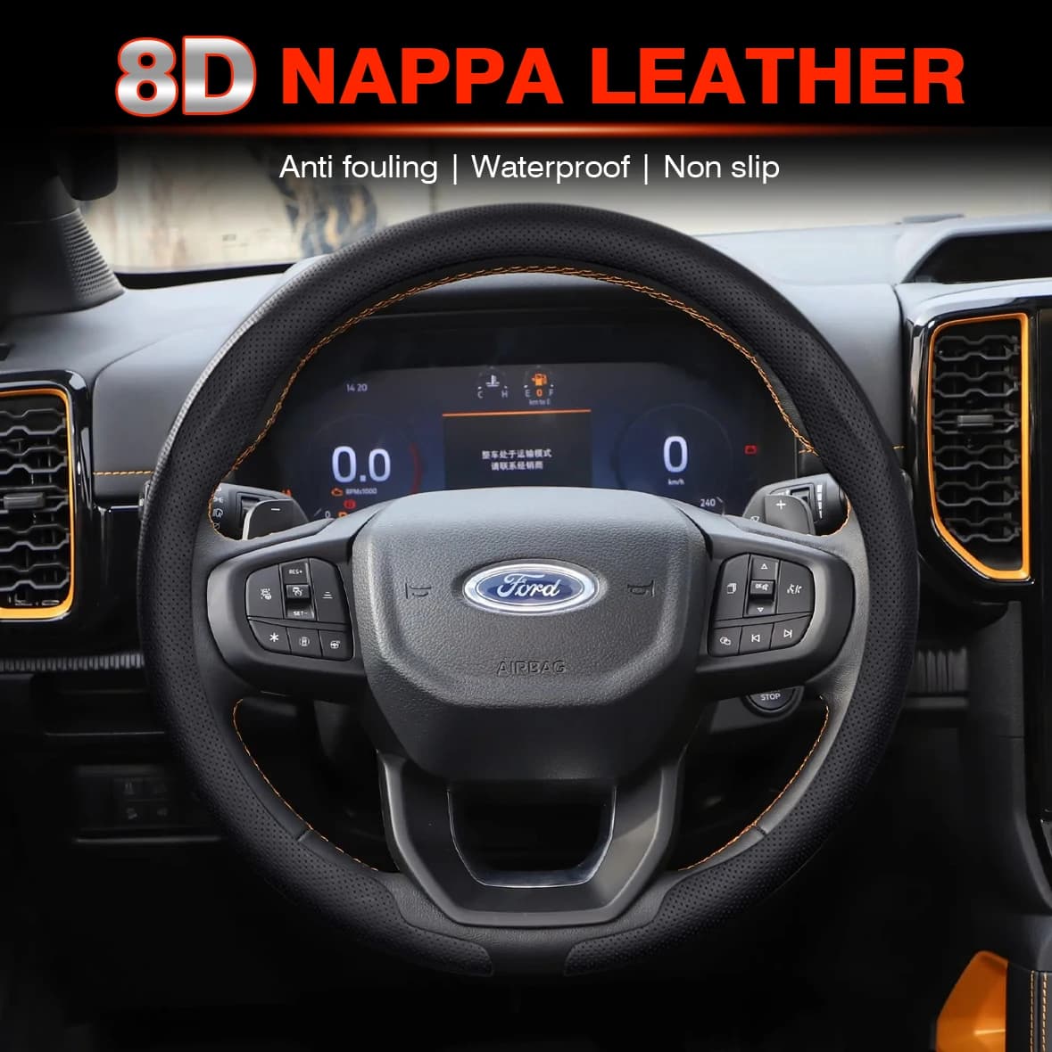 8D Nappa Leather Car Steering Wheel Cover for Ford Ranger T9 2023 2024 2025 Ultra Thin Auto Steering Wheel Auto Accessories