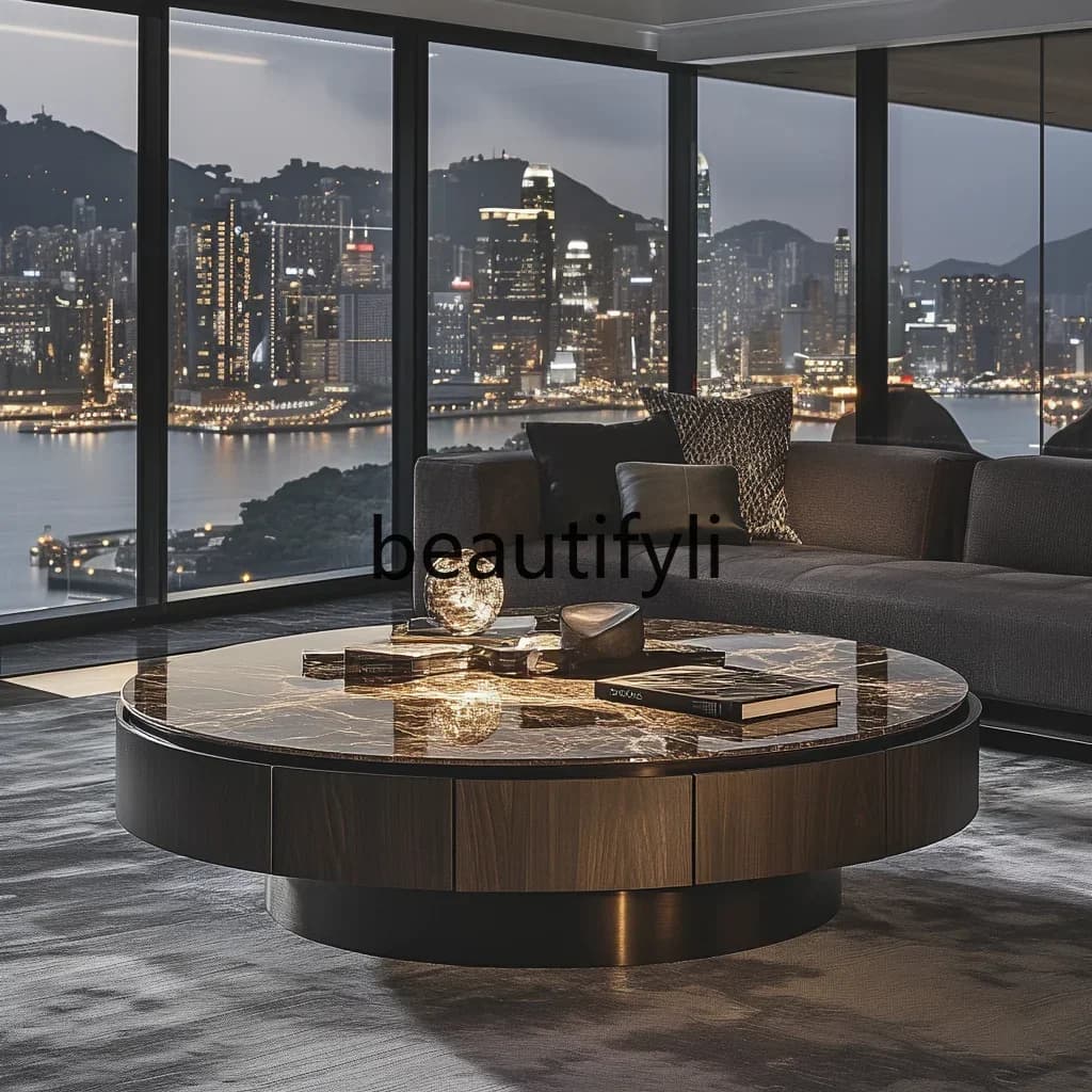 G Round coffee table leather elegant modern style living room, high-end design villa home