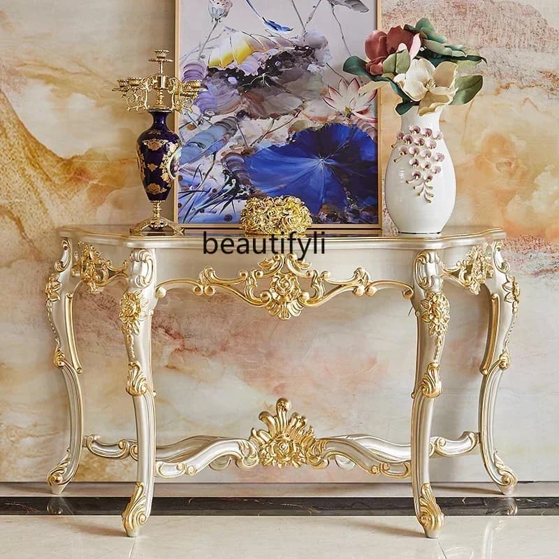 54European-style full solid wood living room with wall entrance corridor decoration cabinet shelf partition entranceSSS