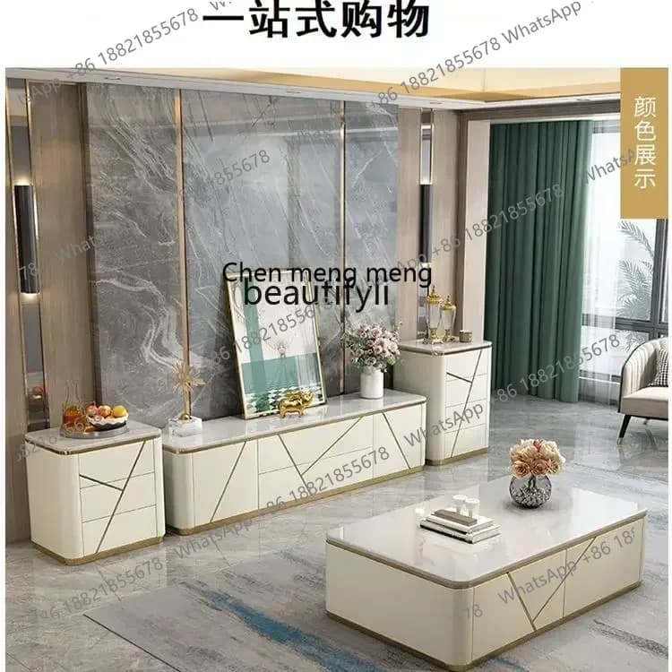 D178   Light luxury marble TV, coffee table combination, living room storage, floor cabinet TV counter