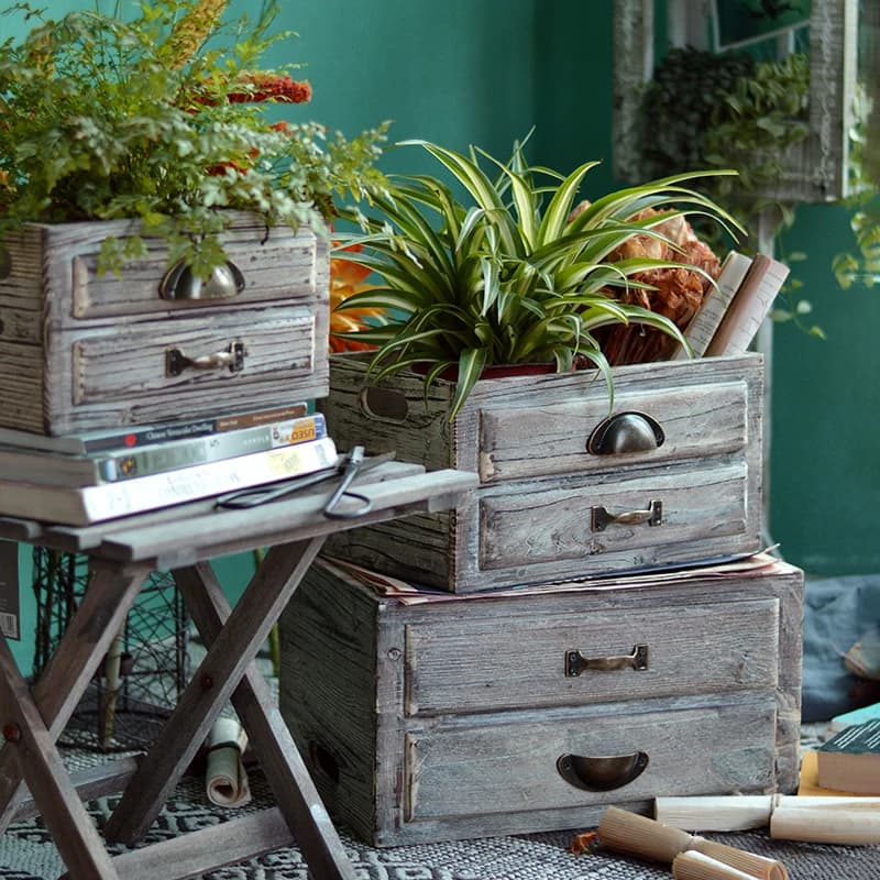 Vintage Decor Wooden Storage Box Drawer Flower Box Growing Grocery Tool Box Home Decoration Accessories Nordic