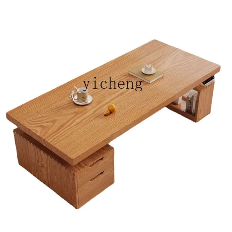 ZZ Zf Solid Wood Electric Adjustable Tea Table Dining Table Home Tea Table with Drawer Locker