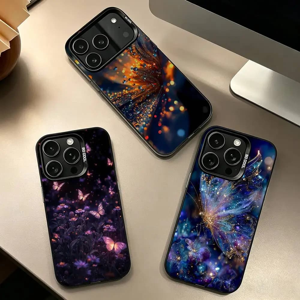 Glow in the dark Butterfly Gift Phone Case For iPhone 17,16,15,14,13,12,11 Plus,Pro Max,XS,Colorful Silver Black Cover