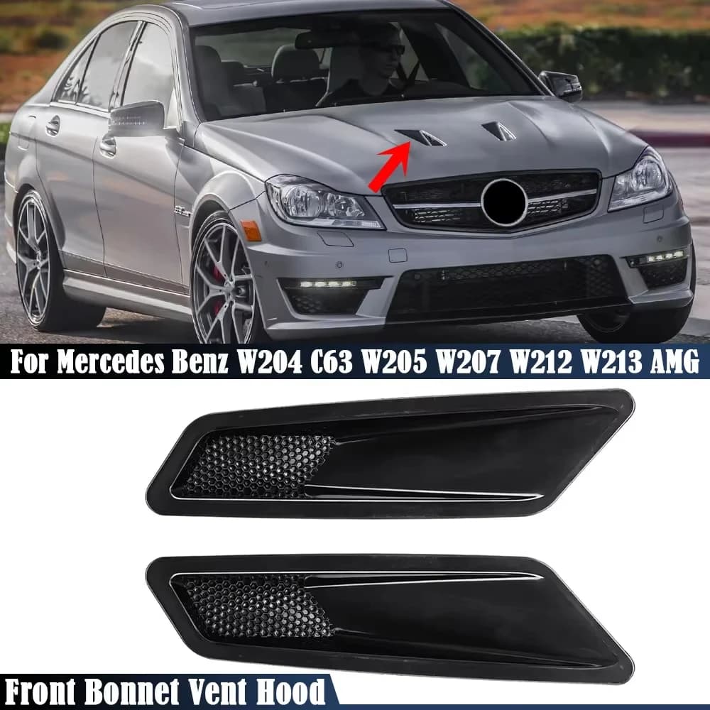 2Pcs Glossy Black Bonnet Air Vents Car Engine Hood Vent Air Louvers For Mercedes Benz W204 C63 W205 W207 W212 W213 For AMG Sedan