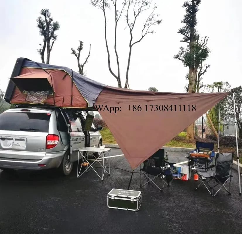 Outdoor Family Travel Car Roof Top Tent with Canvas Sunshade Awning for Camping Hiking Sun Protection
