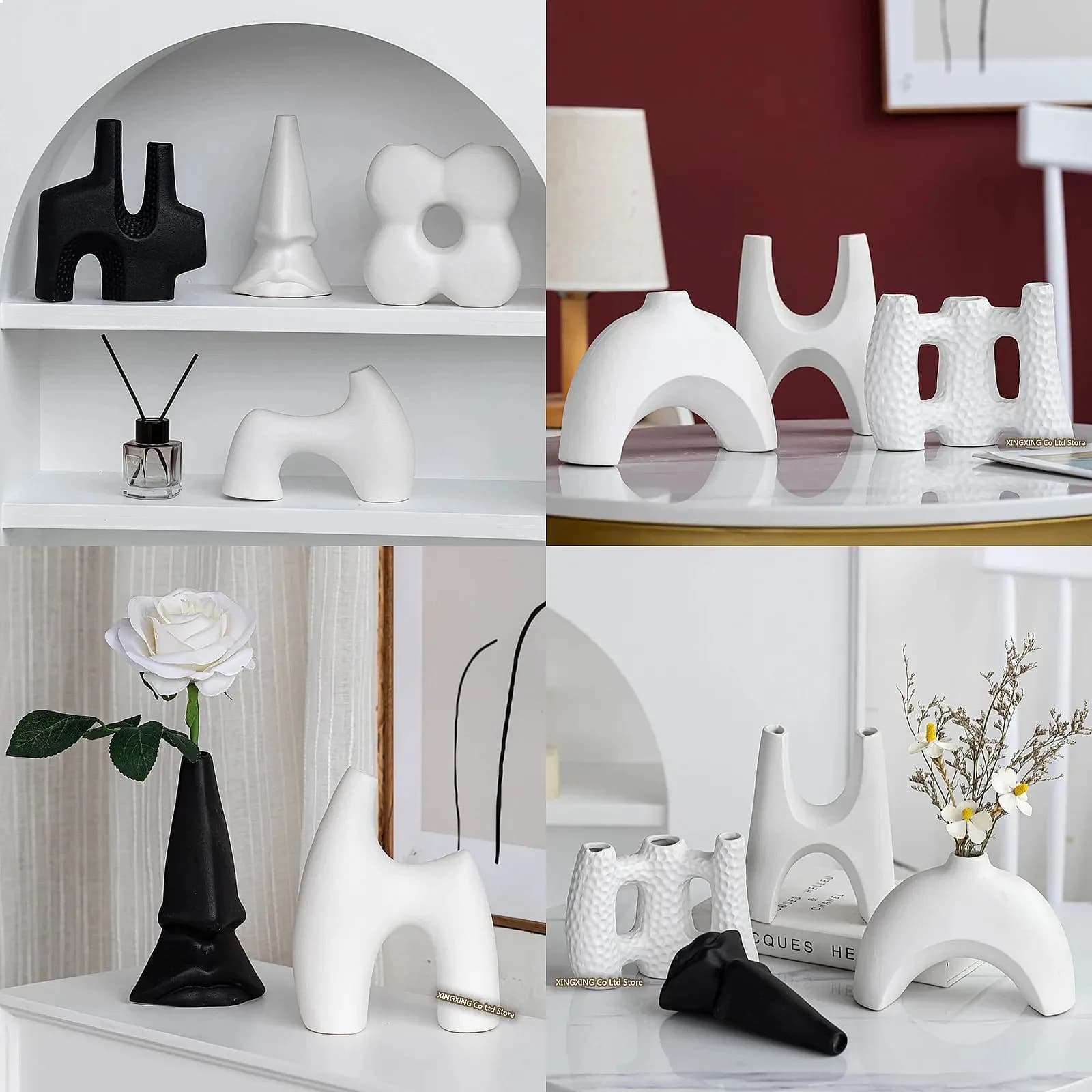 Nordic Decoration Home Flower Vase Black and White Art Ceramic Vase Minimalism Dried Flower Arrangement Accessories B&B Ornament