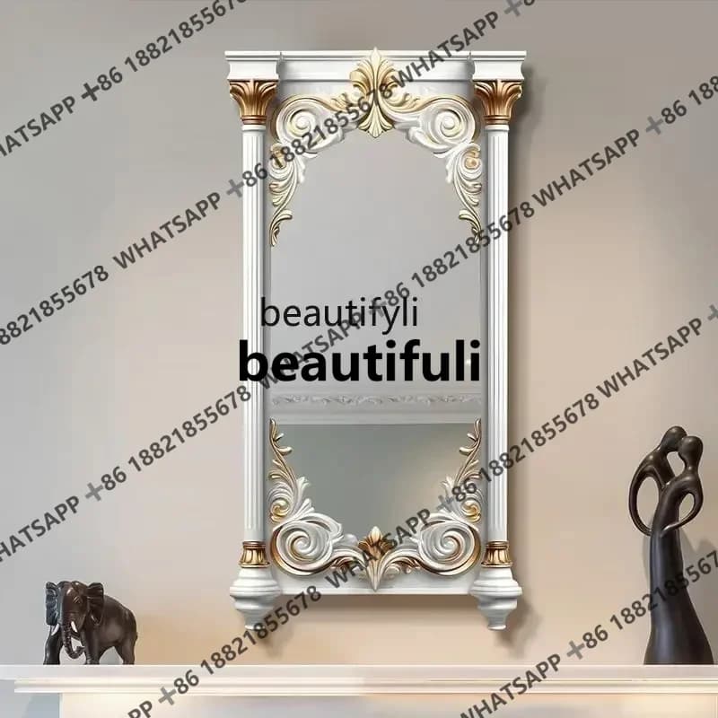 yh French special-shaped full-length mirror designer, carved floor mirror cream white decoration, European fitting mirror