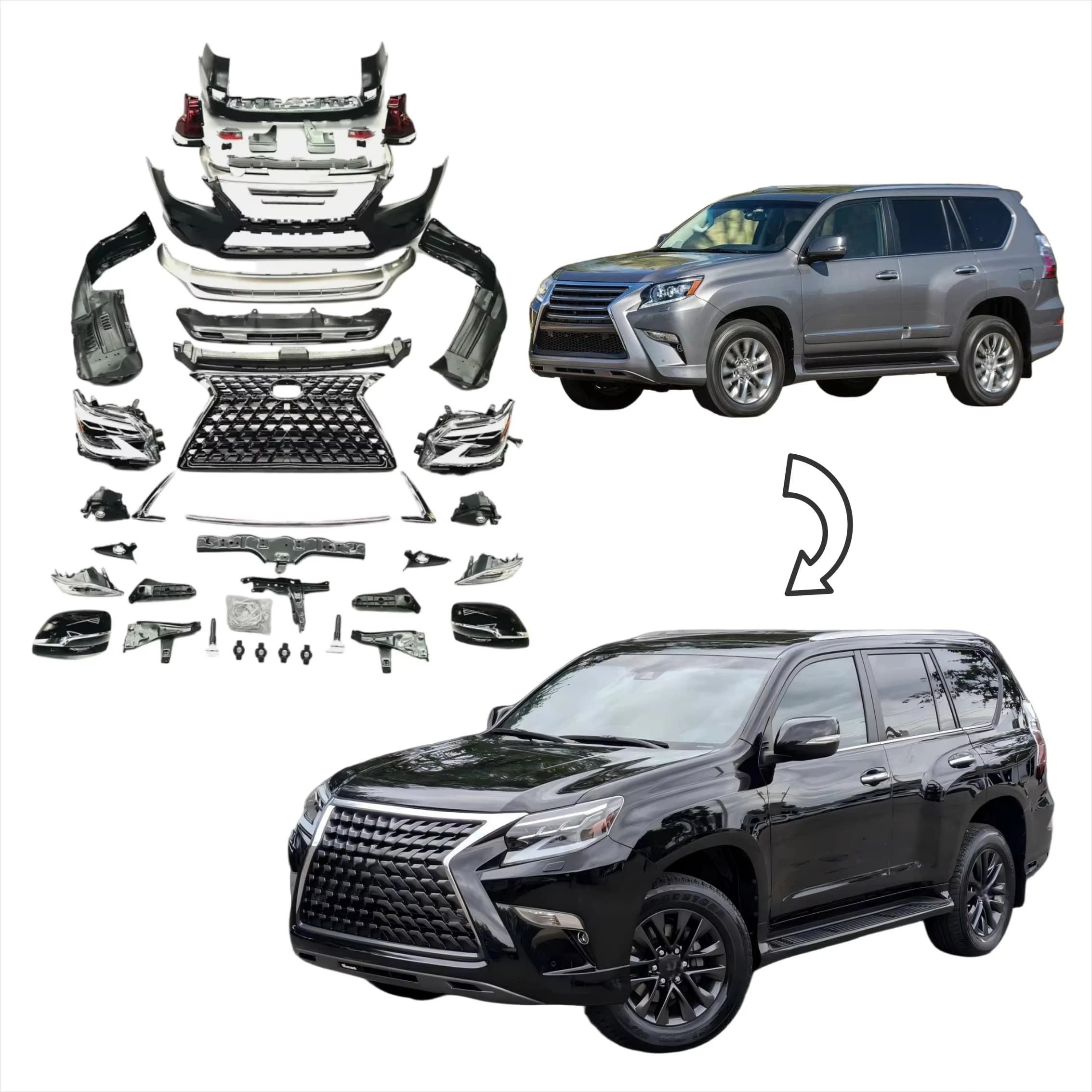 High Quality Bodyki for Lexus GX460 2010-2014 Upgrade to 2022 New Style Bumper Headlights Plug and Play Grille Easy Installation