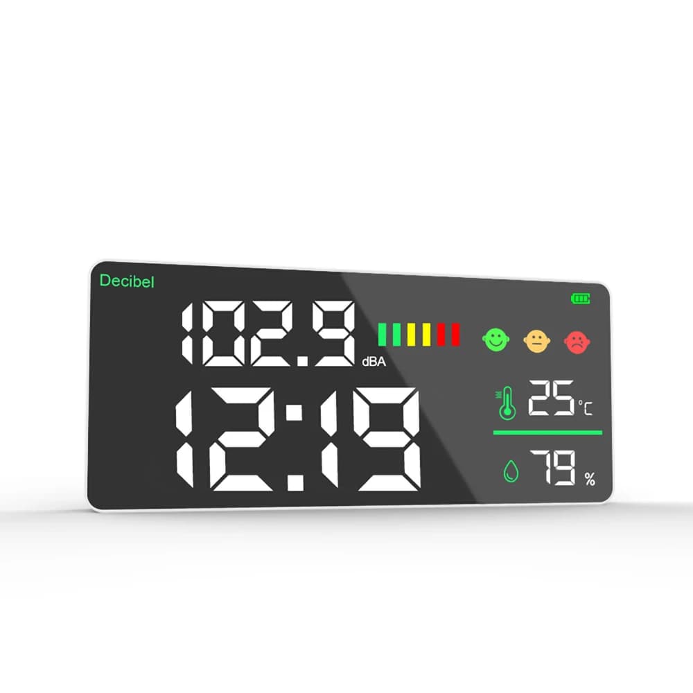 Wall Mounted Decibel Detector Time Clock Large LED Display Noise DB Sensor Office Home Sound Level Reader Decibel Meter