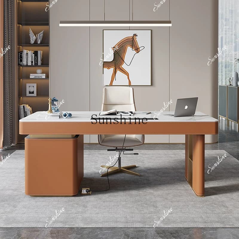 Modern simple high-end office computer desk rock slab writing desk  FT