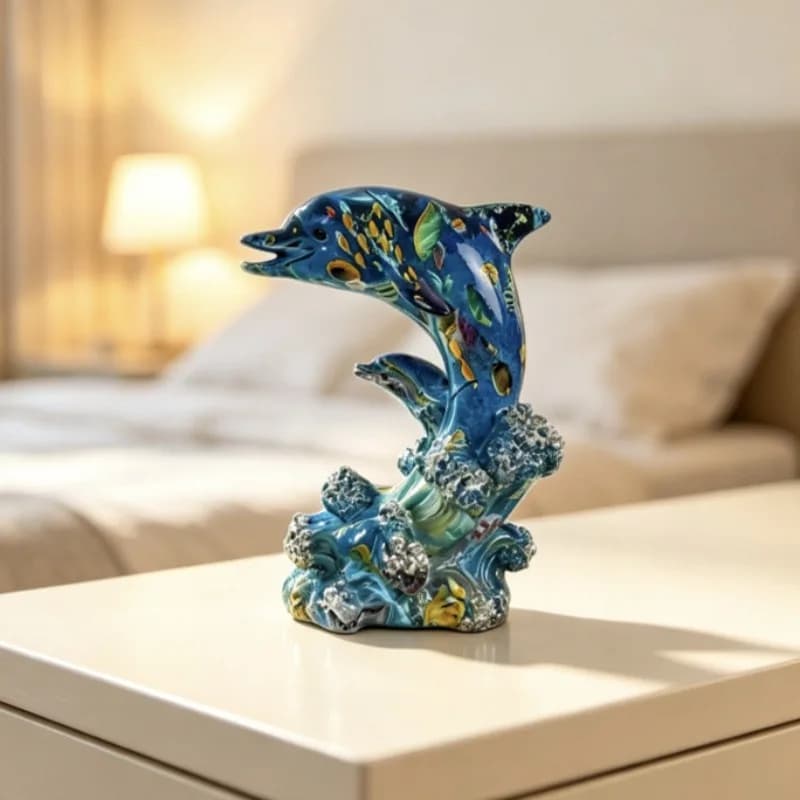 Colorful Graffiti Dolphin Statue Resin Marine Animal Figurine Home Decoration Desktop Ornament Fish Tank Landscaping Accessories