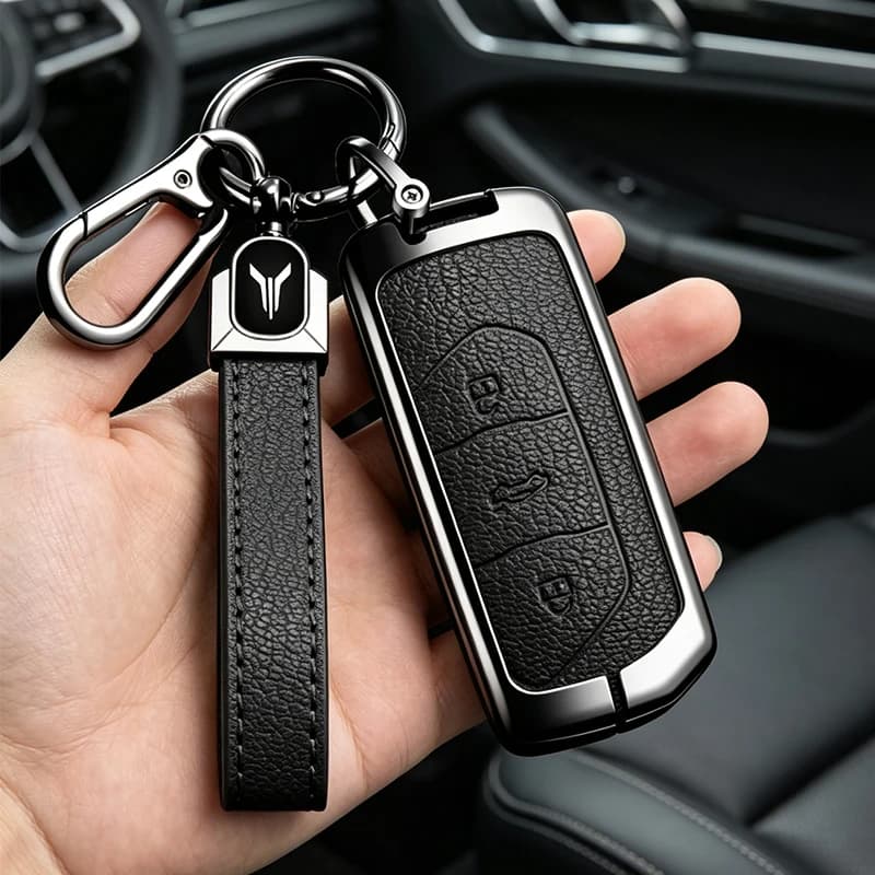 Metal Leather Car Smart Remote Key Case Fob CoverFor Voyah Free Dream 2021 Protection Shell Holder Keychain Accessories