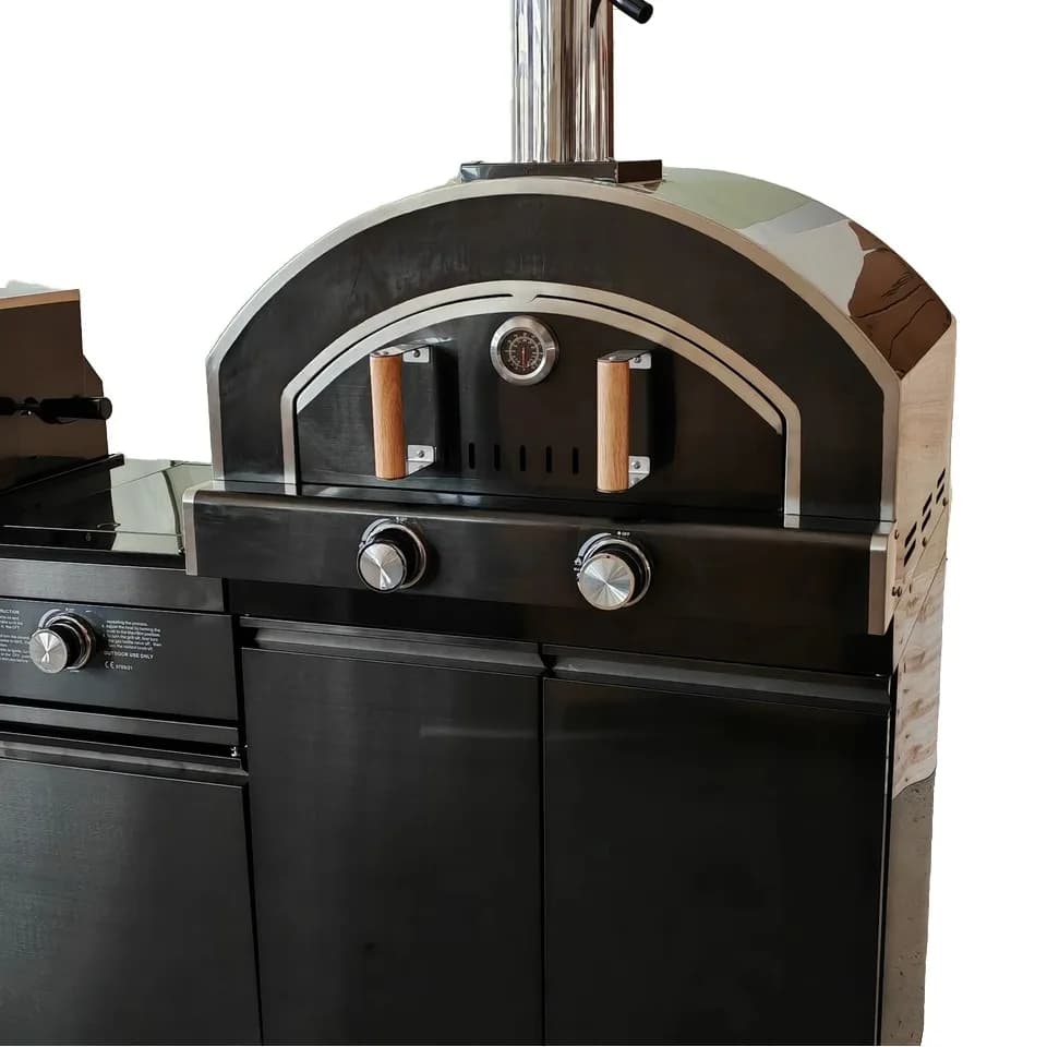 Premium Free-Standing Black Stainless Steel Gas Pizza Oven Luxurious Modern Outdoor Kitchen Portable BBQ Grill Set for Household