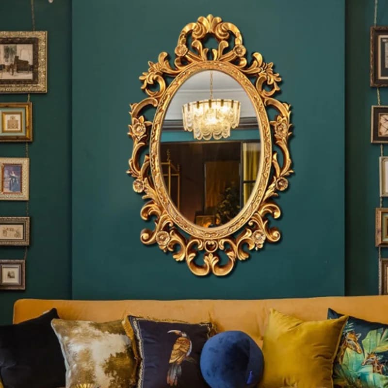 Hanging Gold Mirror Chinese Style Save Space Design Cheap Aesthetic Modern Mirror Professional Espelhos Living Room Decoration