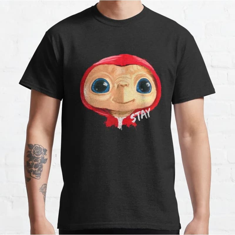Cute E.T.  The Extra Terrestrial 80s Horror movie Alien Sci fi Short-sleeve crewneck T-shirt for men large size Adult Tops S-6xl