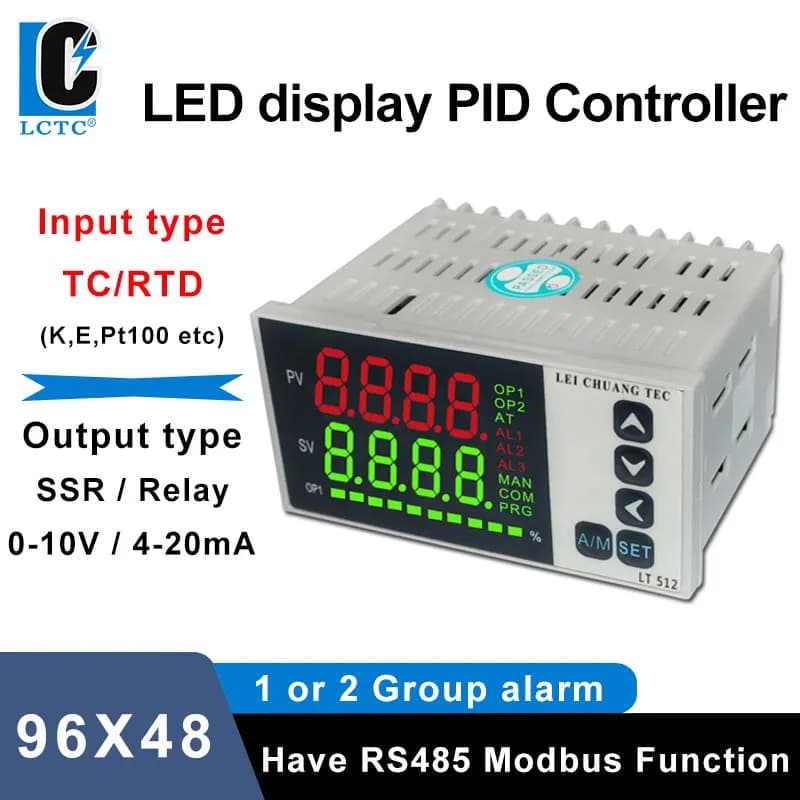 LCTC 4-20MA 0-10V SSR Relay Output PID Analog Temperature Controller TC/RTD Multi input PID Regulator Digital LED 96*48 LT512