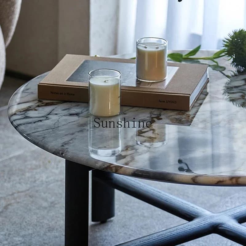 Italian light luxury natural marble round coffee table minimalist home high-end villa  FT