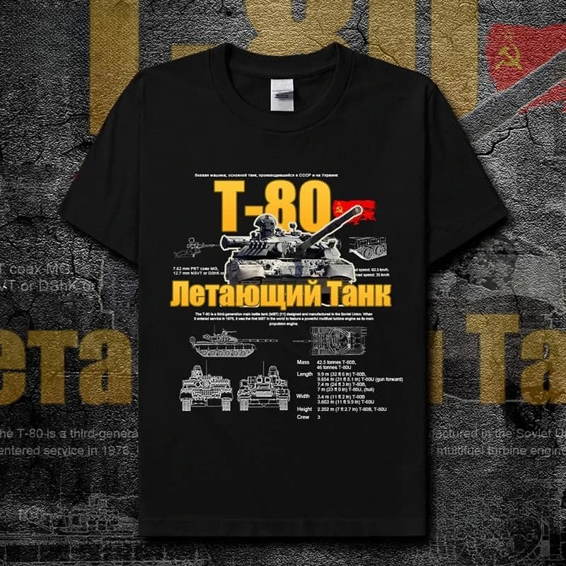 Soviet Union Cold War Military Equipment T-80 Tank T-Shirt Cotton O-Neck Short Sleeve Men's T Shirt New Size S-3XL
