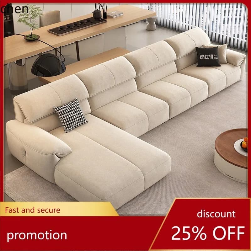 HT Cream Style Sofa Living Room New Modern Simple Corner Chaise Combination Cat Scratching Fabric Sofa Elegant Simple