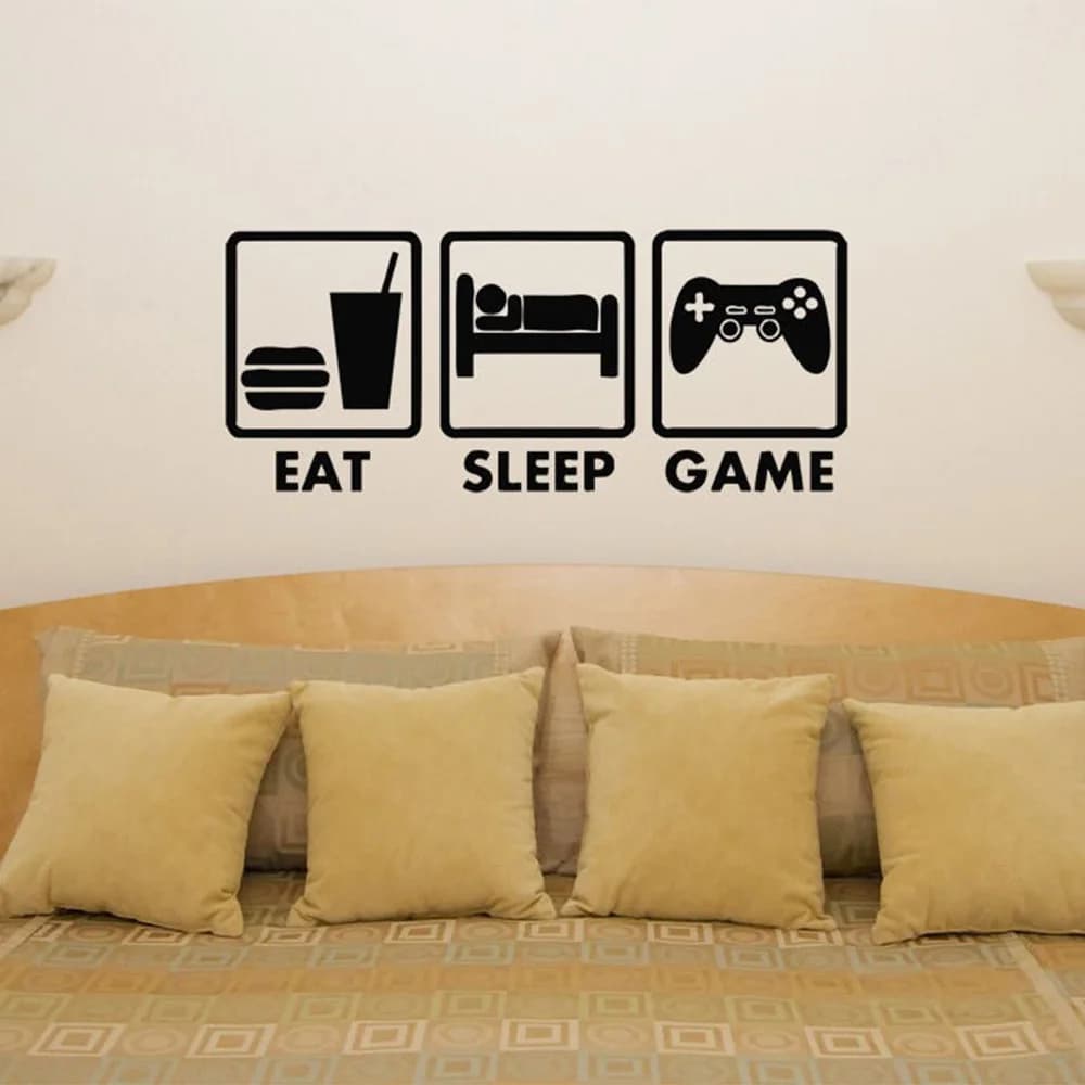 Eat Sleep Game Repeat Play Joystick Game Room Wall Decal Vinyl Home Decor Boys Teens Bedroom Sticker Removable Wall Poster