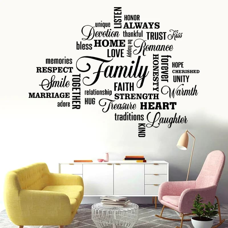 Family Lettering Wall Sticker Vinyl Home Decor Living Room Bedroom Smile Quotes Decals Removable Self-adhesive Art Murals A355