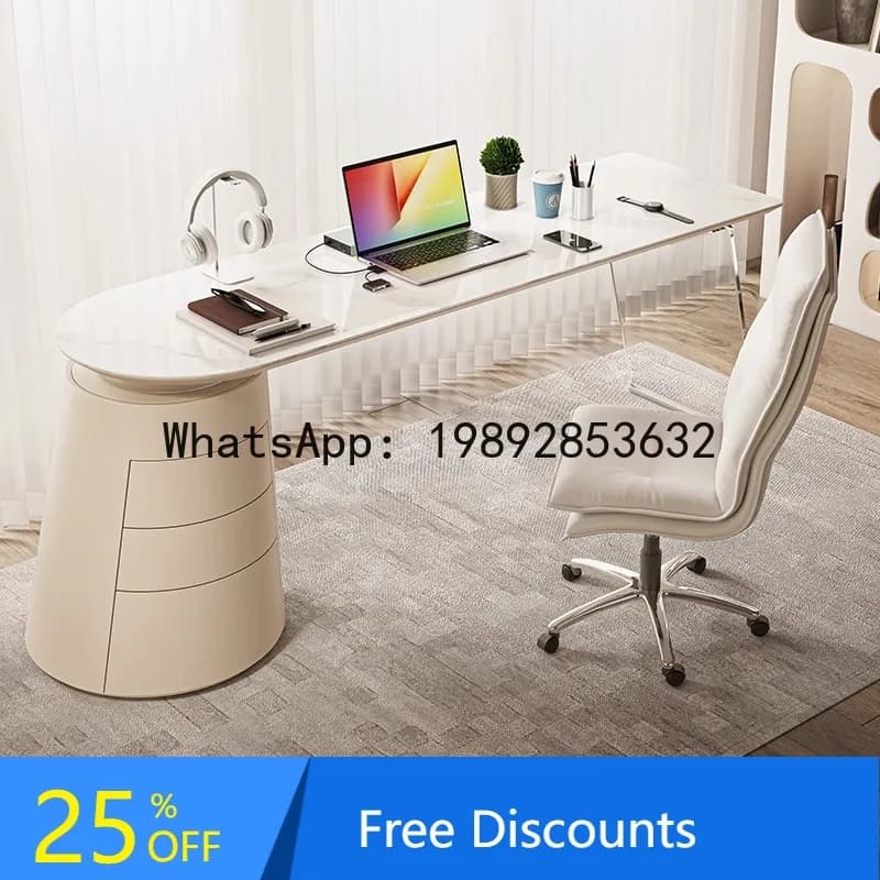 LYY Italian Style Rock Board Desk Modern Minimalist Home High-end Office Writing Desk Cream Style Acrylic StorageIntegrated