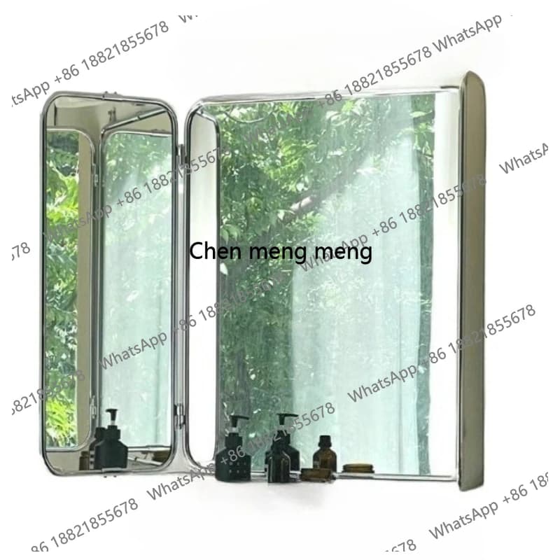 Stainless Steel Mirror Foldable Makeup Mirror Luxury Bathroom Vanity Large Mirrors Bathroom Aesthetic Decoration Accessories