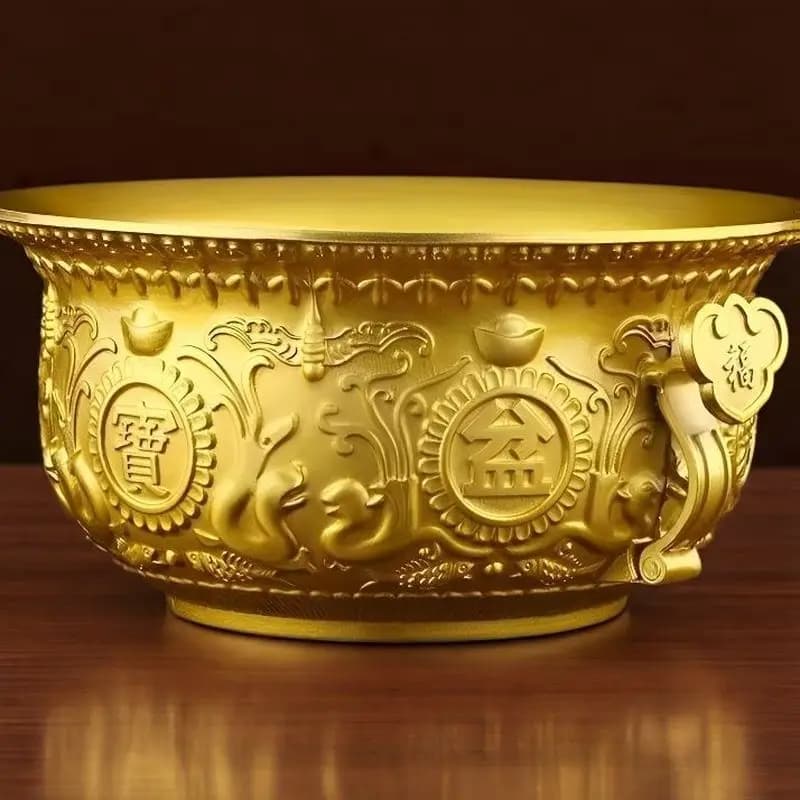 Brass Ruyi Sand Gold Treasure Bowl Ornament for Home Entrance, Living Room, Wine Cabinet, Company Store, Office Decorative Craft
