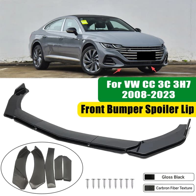 For VW CC 3C 3H7 2008-2023 5Pcs ABS Car Front Bumper Lip Spoiler Splitter Body Kit Canard Tuning Accessories