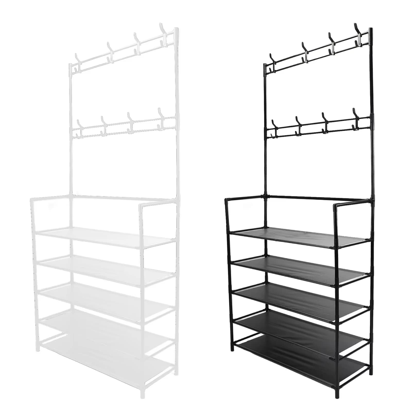 60cm Standing Coat Rack Modern Metal Clothes Garment Hanging Storage Shelf with Shoe Organizer for Entrance Hall Bedroom