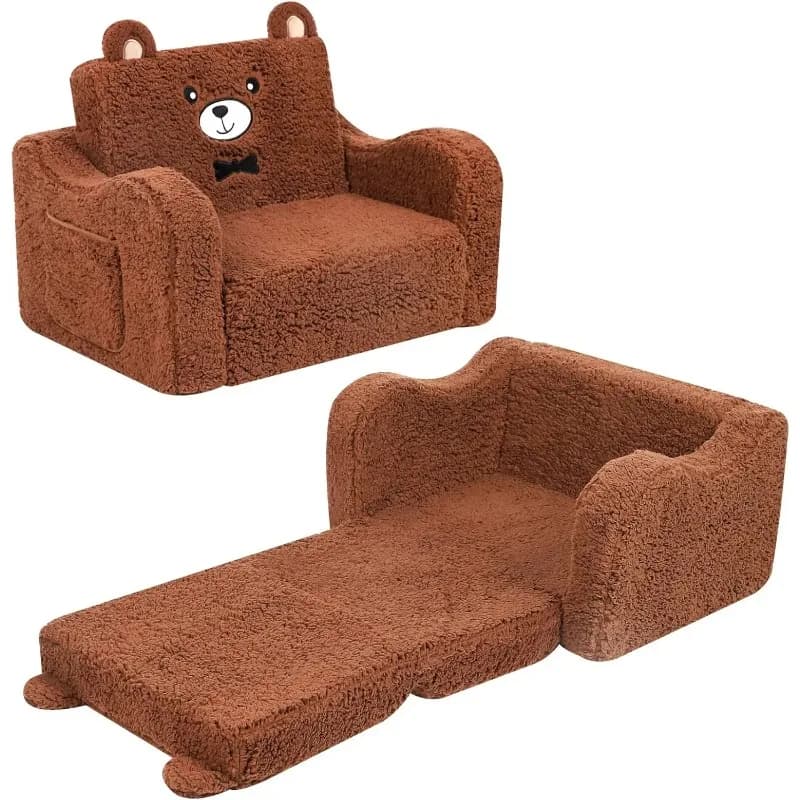 Modern 2-in-1 children's sofa bed folding foam lounge chair with plush for boys' and girls' living rooms