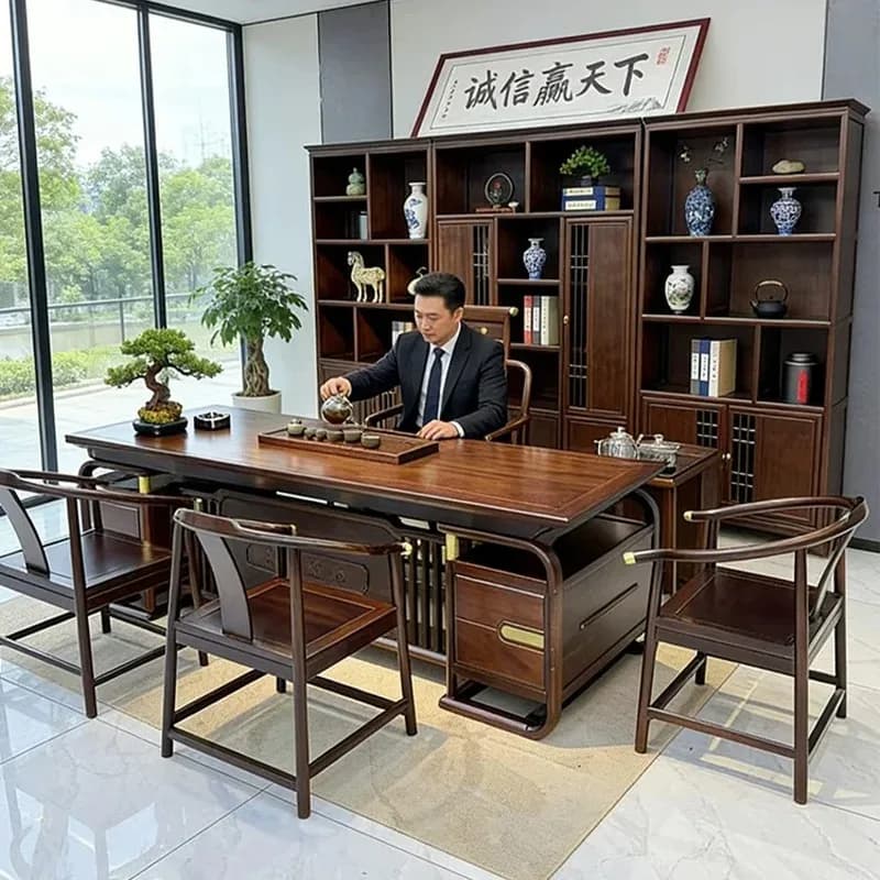 I-20 New Chinese Ebony Solid Wood Bookcase Combination Villa Bogu Rack Tea Set Display Cabinet Display Rack