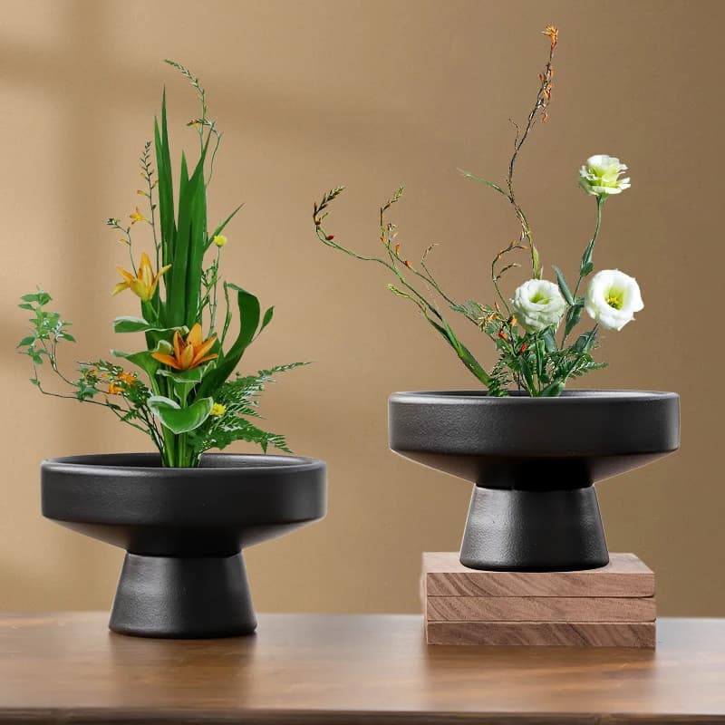 Retro Ceramic Vase Black Plant Vase Flower Pot Ornament Tabletop Plants Home Bonsai Decor Flowerpot Tabletop