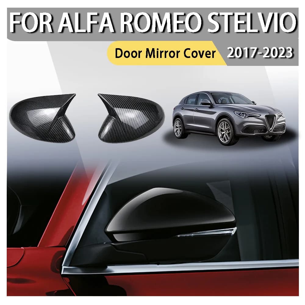 Car Rearview Side Mirror Cover Wing Cap Exterior Sticker For Alfa Romeo Stelvio 2017-2023 Door Rear View Case Trim Carbon Fiber