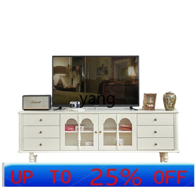 LH H Cream Wind Solid Wood TV Cabinet White All Log Living Room Household Floor Cabinet